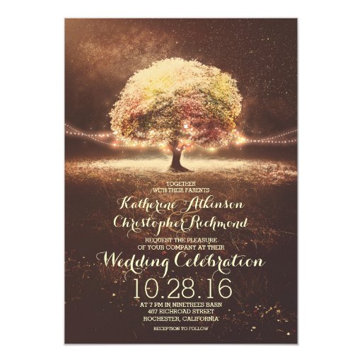 romantic string lights tree fall wedding invites