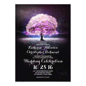 romantic string lights tree purple wedding invites 5