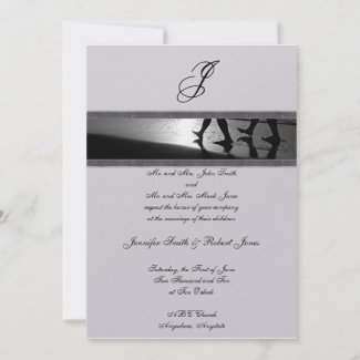 Romantic Stroll Monogram in Silver Grey and Black invitation