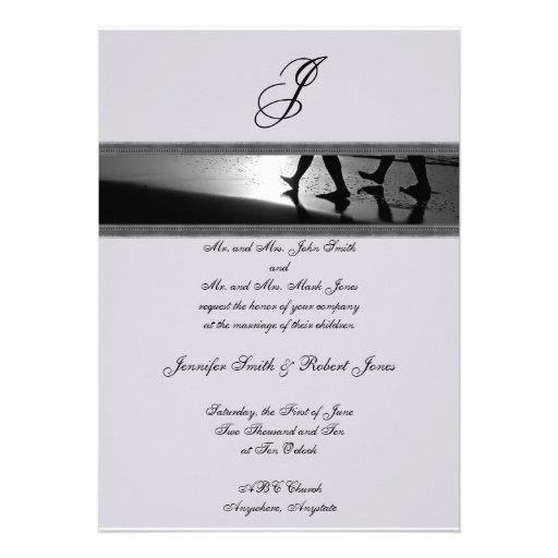Romantic Stroll Monogram in Silver Grey and Black Invitations