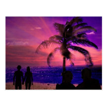 Romantic sunset on a beach, post card