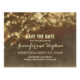 romantic twinkle lights save the date postcards