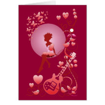 Romantic Valentine card withgirl, hearts & guitar
