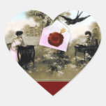 ROMANTIC VALENTINE LETTER ,RED WAX SEAL MONOGRAM HEART STICKER