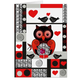 Romantic Valentine's day card with Owl & Lovebirds