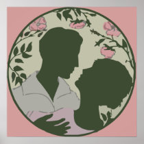 Romantic Victorian couple silhouettes roses Posters