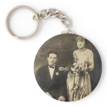 Romantic Vintage Bride and Groom Cards and Gifts Keychain