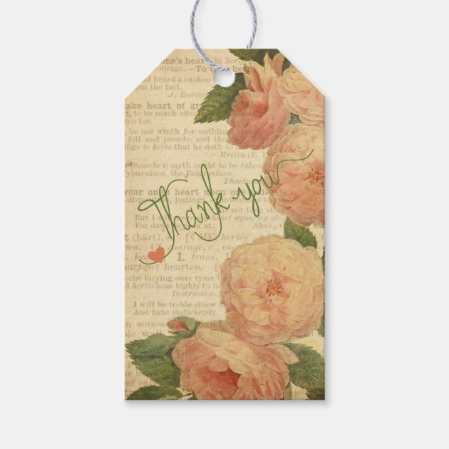 Romantic Vintage Flowers Thank You- Personalized Pack Of Gift Tags