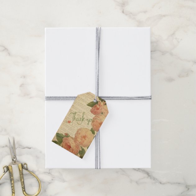 Romantic Vintage Flowers Thank You- Personalized Pack Of Gift Tags-2