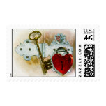 Romantic Vintage Heart Lock and Key postage