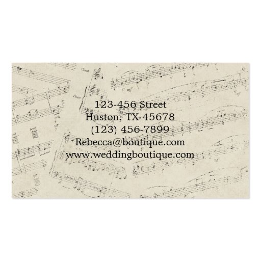 romantic Vintage musicnotes modern boutique Business Cards (back side)