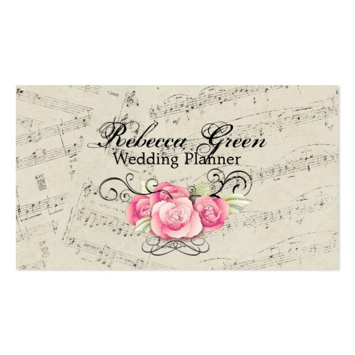 romantic Vintage musicnotes modern boutique Business Cards (front side)