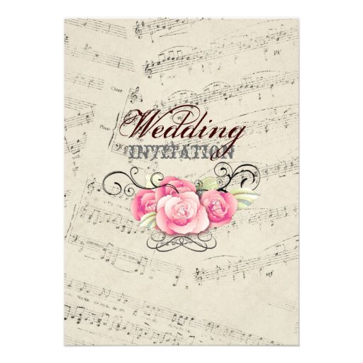 romantic Vintage musicnotes modern wedding Custom Invitation