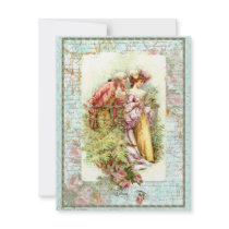 Romantic Vintage Regency Couple with Roses Custom Invites
