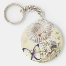 romantic Vintage seashell butterfly wedding Keychain