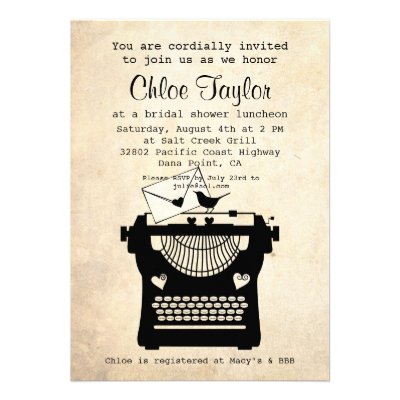 Romantic Vintage Typewriter Bridal Shower Invite
