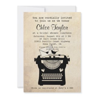 Romantic Vintage Typewriter Bridal Shower Invite