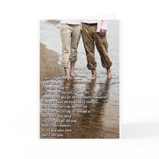 Romantic walk on the beach Card card