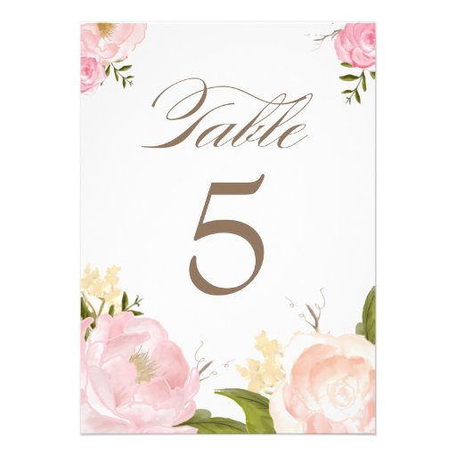 Romantic Watercolor Flowers Table Numbers Card