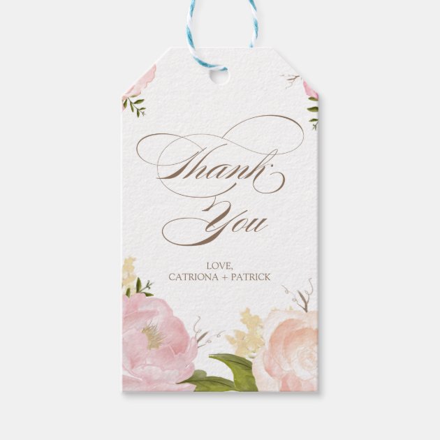 Romantic Watercolor Flowers Thank You Gift Tag Pack Of Gift Tags