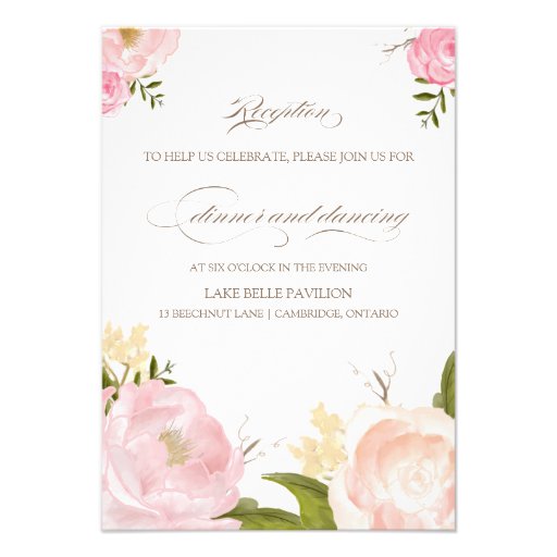 Romantic Watercolor Flowers Wedding Reception Card