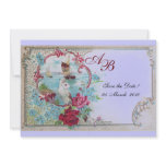 ROMANTICA  MONOGRAM Floral Pink Blue Wedding Party Announcement