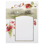 ROMANTİCA MONOGRAM / POPPIES,red,green,white Custom Letterhead