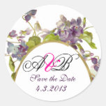 ROMANTİCA MONOGRAM / PURPLE VIOLETS SAVE THE DATE ROUND STICKERS