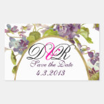 ROMANTİCA MONOGRAM / PURPLE VIOLETS SAVE THE DATE RECTANGLE STICKERS