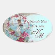 ROMANTICA MONOGRAM,Save the Date, Blue Stickers