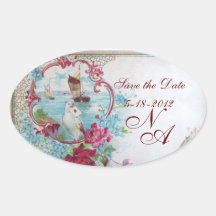 ROMANTICA MONOGRAM,Save the Date Oval Stickers