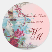 ROMANTICA MONOGRAM,Save the Date,pink Round Sticker