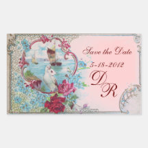 ROMANTICA MONOGRAM,Save the Date,Pink Rectangle Stickers