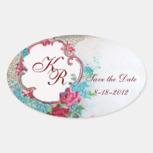 ROMANTICA MONOGRAM,Save the Date,white heart Oval Stickers