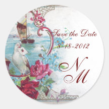 ROMANTICA MONOGRAM,Save the Date,white Round Sticker