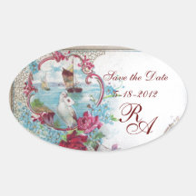 ROMANTICA MONOGRAM,Save the Date,White Oval Stickers