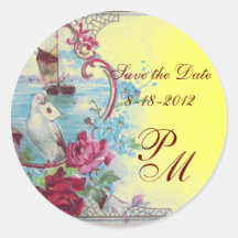 ROMANTICA MONOGRAM,Save the Date,yellow Round Stickers