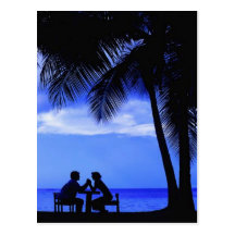 Romatic evening under the palm trees, post card