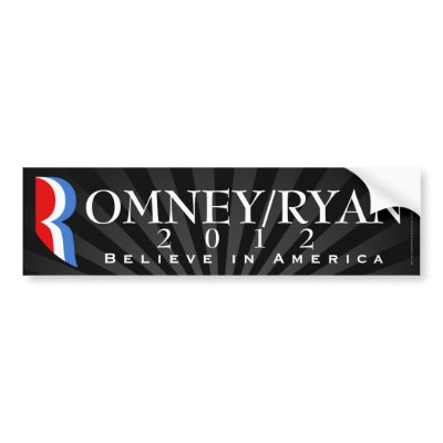 Romney/Ryan 2012, Believe in America, Black Decal Bumper Sticker