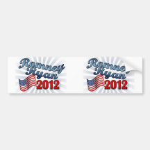 Romney Ryan 2012, Cute Script w/Flag Bumper Stickers