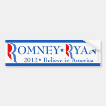 Romney Ryan 2012, White/Blue Bumper Sticker
