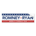 Romney Ryan Americas Comeback Team Bumper Sticker