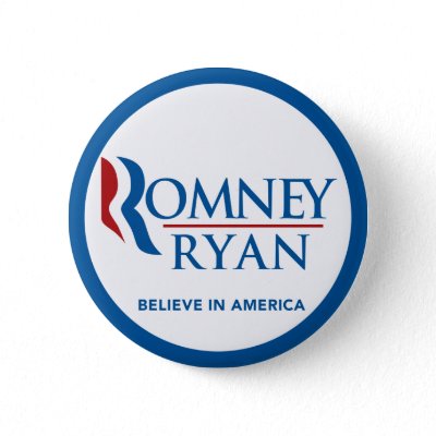 Romney Ryan Believe In America Round Blue Border Pinback Button
