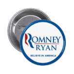 Romney Ryan Believe In America Round Blue Border Pinback Button