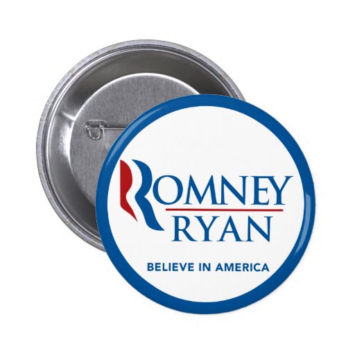 Romney Ryan Believe In America Round Blue Border Pinback Button