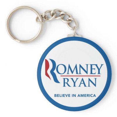 Romney Ryan Believe In America Round Blue Border Key Chains