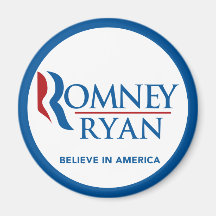 Romney Ryan Believe In America Round Blue Border Magnets