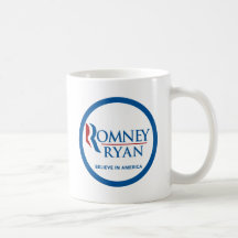 Romney Ryan Believe In America Round Blue Border Mugs
