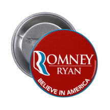 Romney Ryan Believe In America Round Red Pinback Button