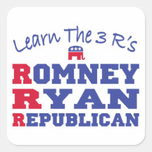 Romney Ryan Learn the 3 R's Square Stickers